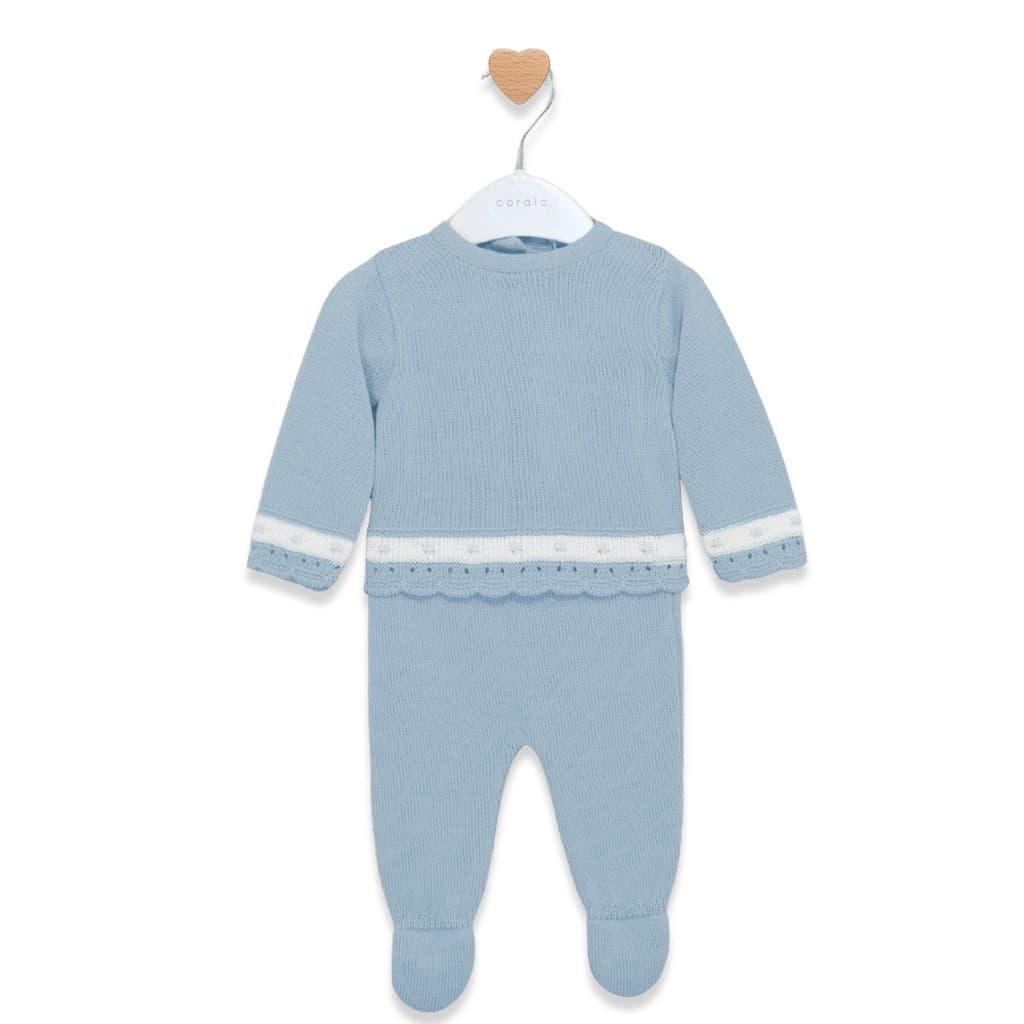 Conjunto de lã para bebé de 3 peças, riscas brancas e bege, 3315 La Casita de Pepito (0 a 3 meses)