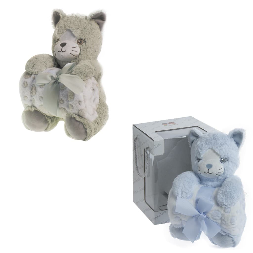 Peluche gatito con manta de coralina a juego Gamberritos 10880 – Calidez, suavidad y un compañero perfecto para el bebé