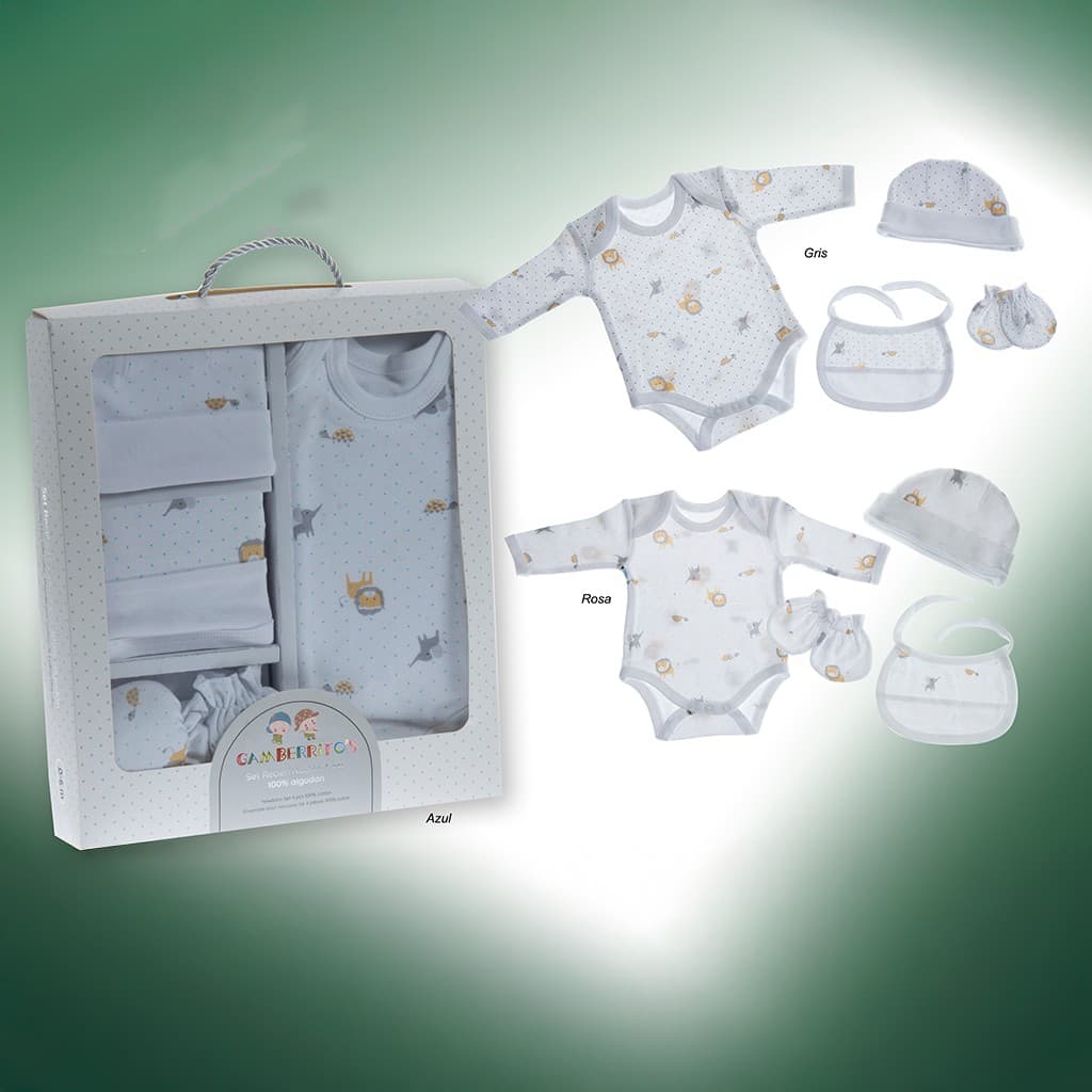 Estuche de regalo para bebé recién nacido GAMBERRITOS 4 piezas Animalitos topos 10910
