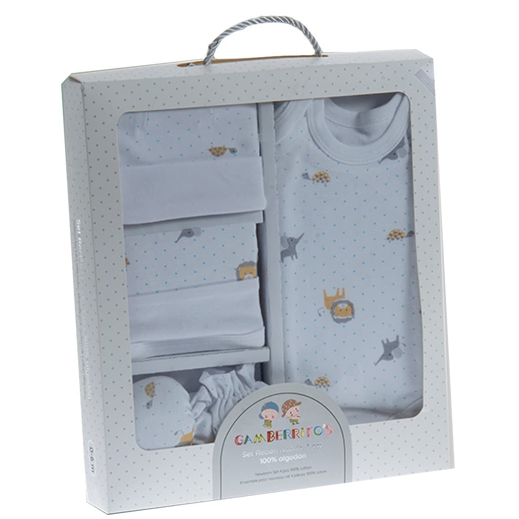 Estuche de regalo para bebé recién nacido GAMBERRITOS 4 piezas Animalitos topos 10910