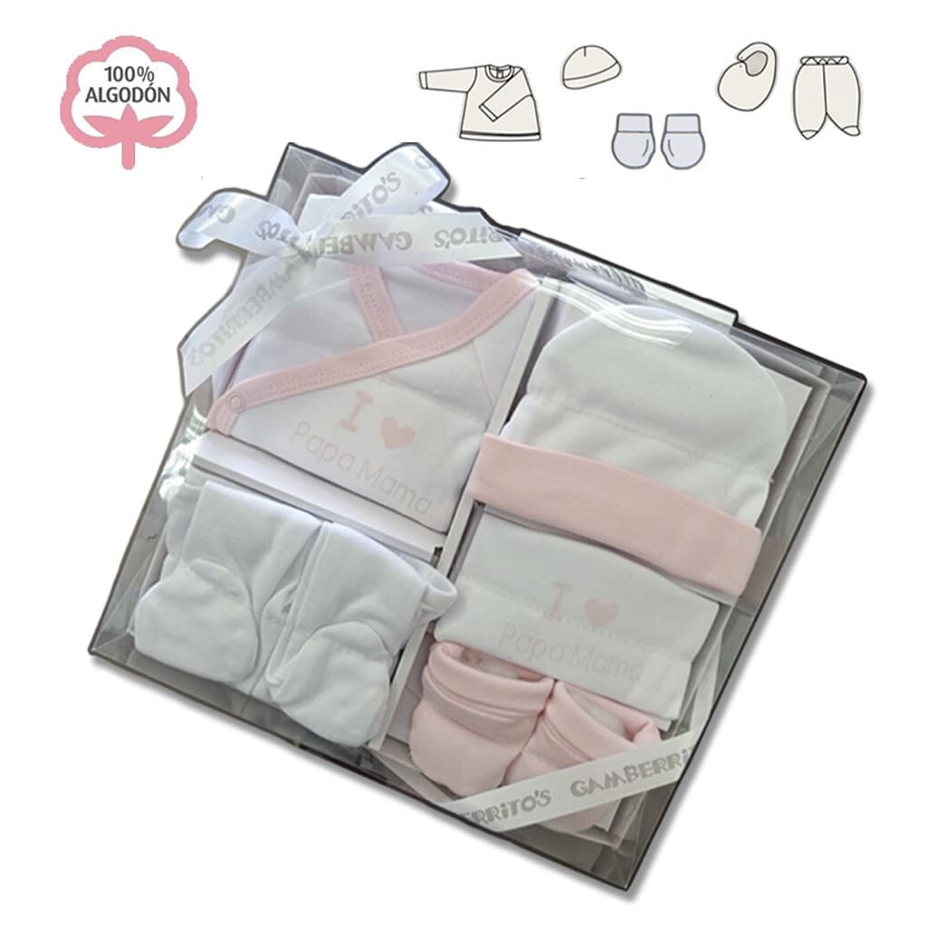 Set regalo bebé 5 piezas 100% algodón  algodón I Love Papa-Mama Gamberritos 11038