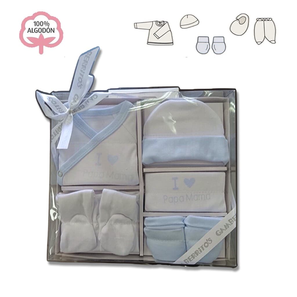 Set regalo bebé 5 piezas 100% algodón  algodón I Love Papa-Mama Gamberritos 11038