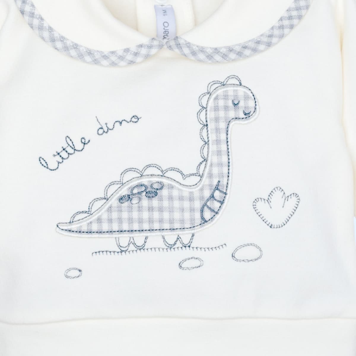Conjunto para bebé niño con sudadera crudo bordado dinosaurio y pololo vichy Calamaro Foz 621111368 (Modelo 11368)