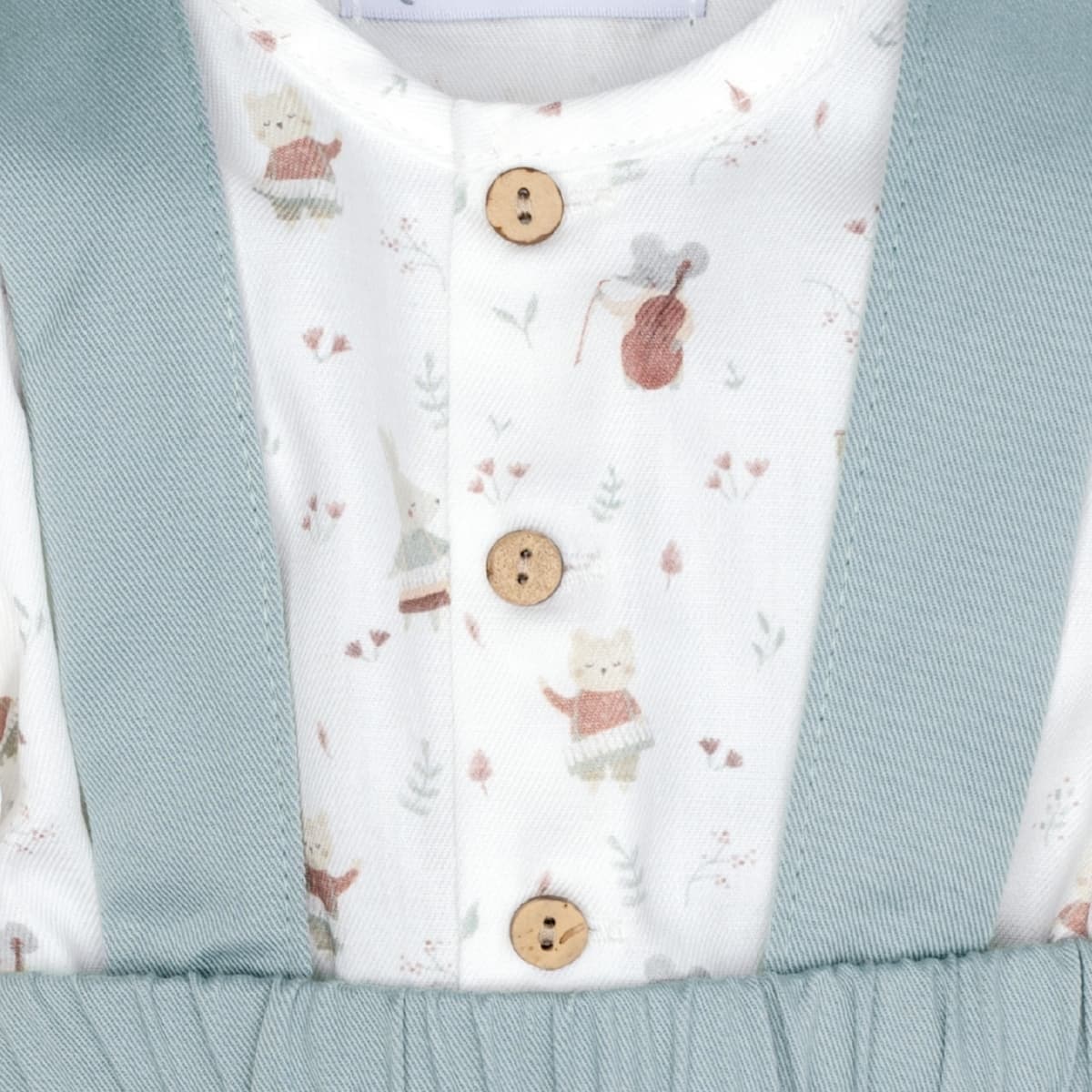 Conjunto para bebé niño con camisa estampada y pololo con tirantes verde empolvado Calamaro Arosa 621111374 (Modelo 11374)
