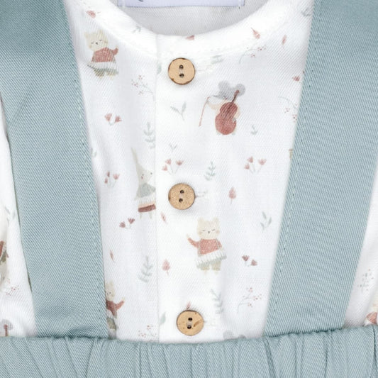 Conjunto para bebé niño con camisa estampada y pololo con tirantes verde empolvado Calamaro Arosa 621111374 (Modelo 11374)