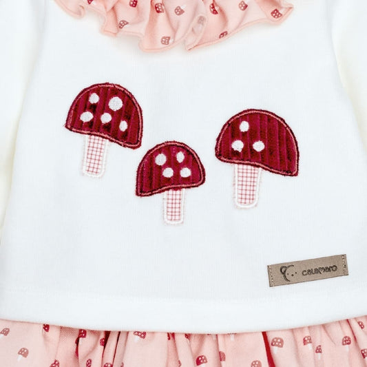 Conjunto para bebé niña de sudadera crudo con setas y pololo con volante Calamaro Caldas 621111381 (Modelo 11381)