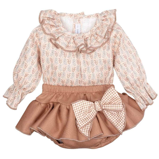 Conjunto para bebé niña con blusa floral de volante y pololo con lazo Calamaro Meis 621111436 (Modelo 11436)