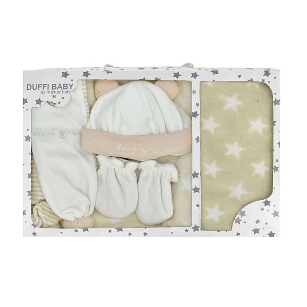 Estuche de bebé con gorro, manoplas, bufanda y manta Duffi Baby 1426– Conjunto cálido y suave ideal para regalo