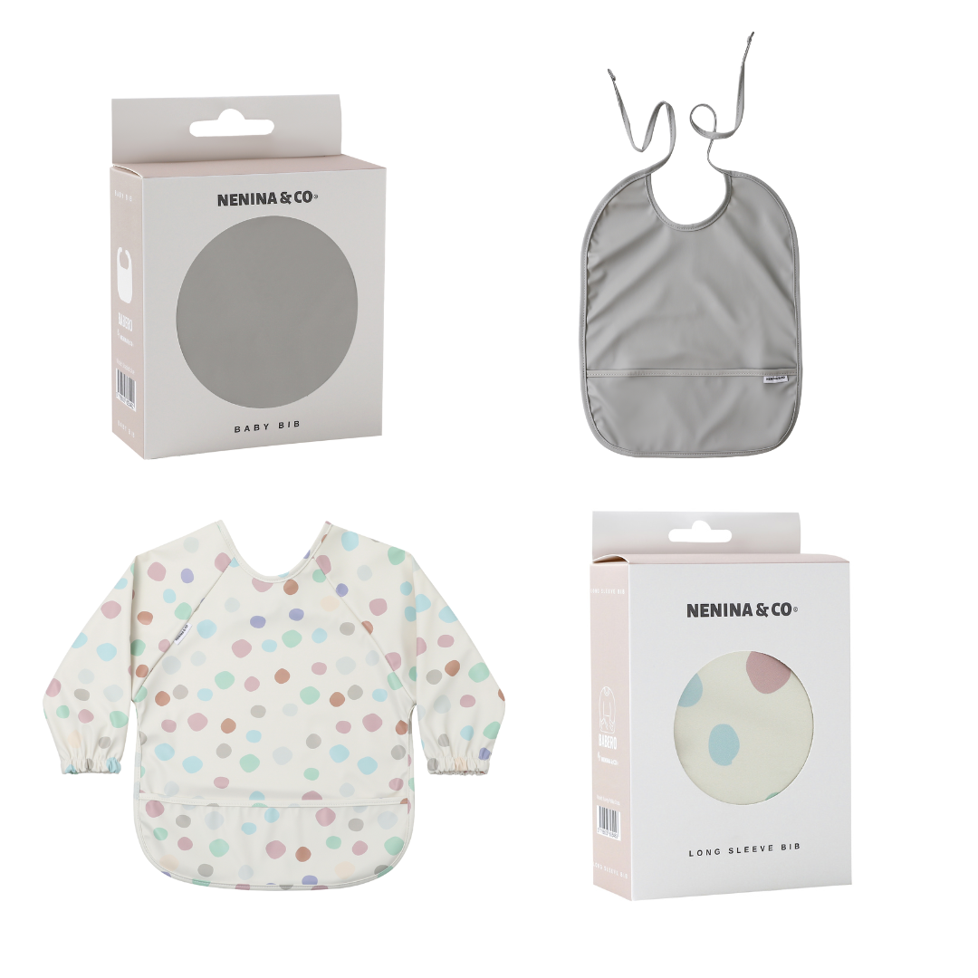 Babero con manga impermeable Funny Polka Dots + Babero corto Nenina & Co
