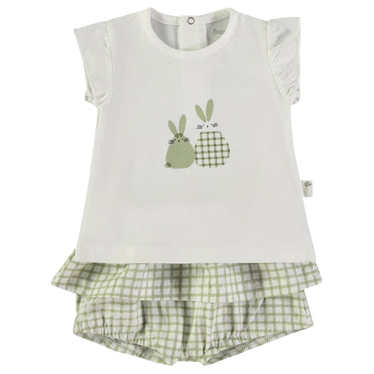 Conjunto bebé de algodón con camiseta y pantalón corto con volante Babybol 160040