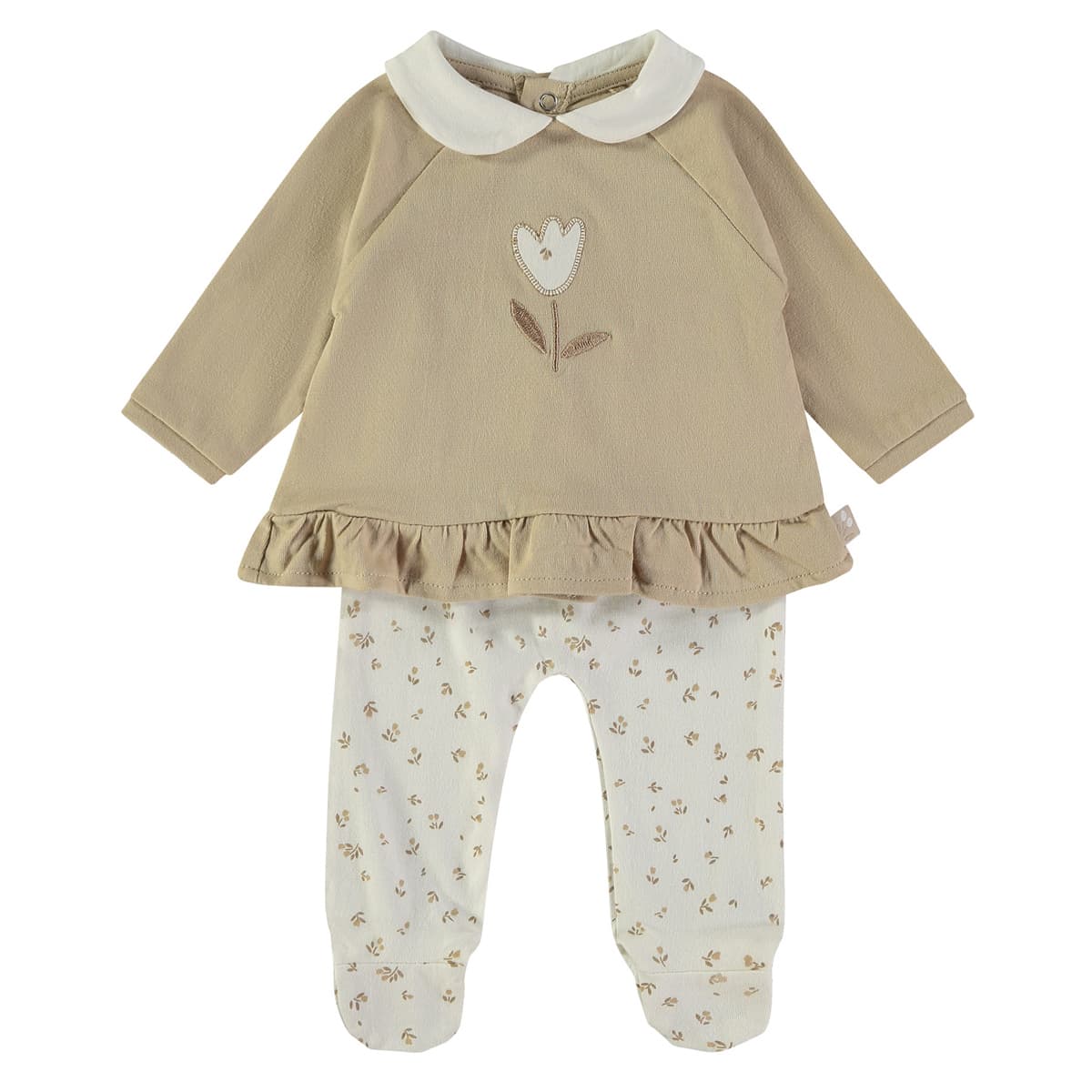 Pyjama bébé en polaire Baby Bol Best Friends avec leggings beiges et t-shirt brodé 250003