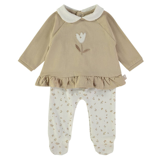 Pijama Baby Bol Fleece Best Friends com legging bege e t-shirt bordada 250003