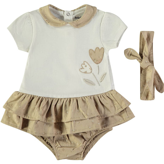 Vestido con volantes para bebé con braguita y diadema Babybol 160441