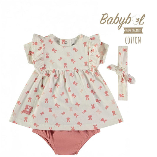 Vestido bebé algodón orgánico estampado con volantes y diadema Babybol 160443