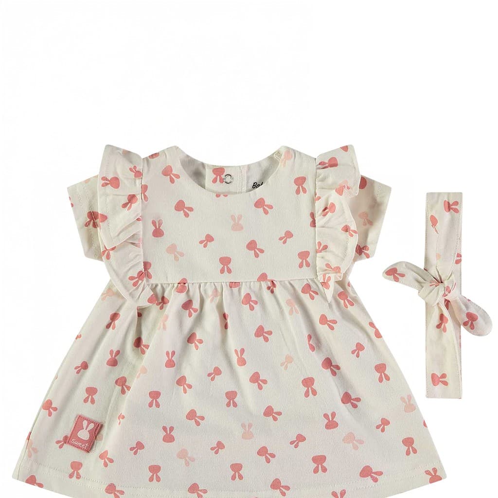 Vestido bebé algodón orgánico estampado con volantes y diadema Babybol 160443