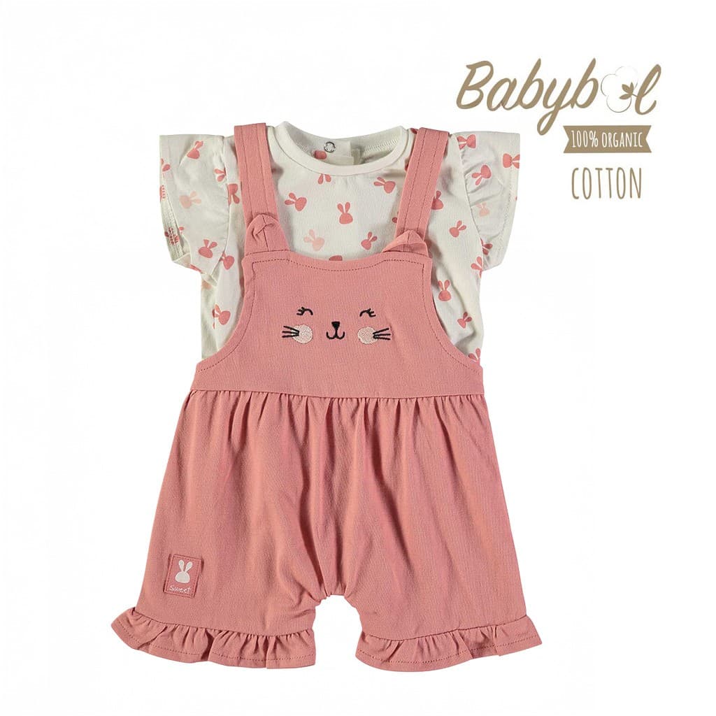Conjunto bebé de algodón con peto rosa Babybol 160450