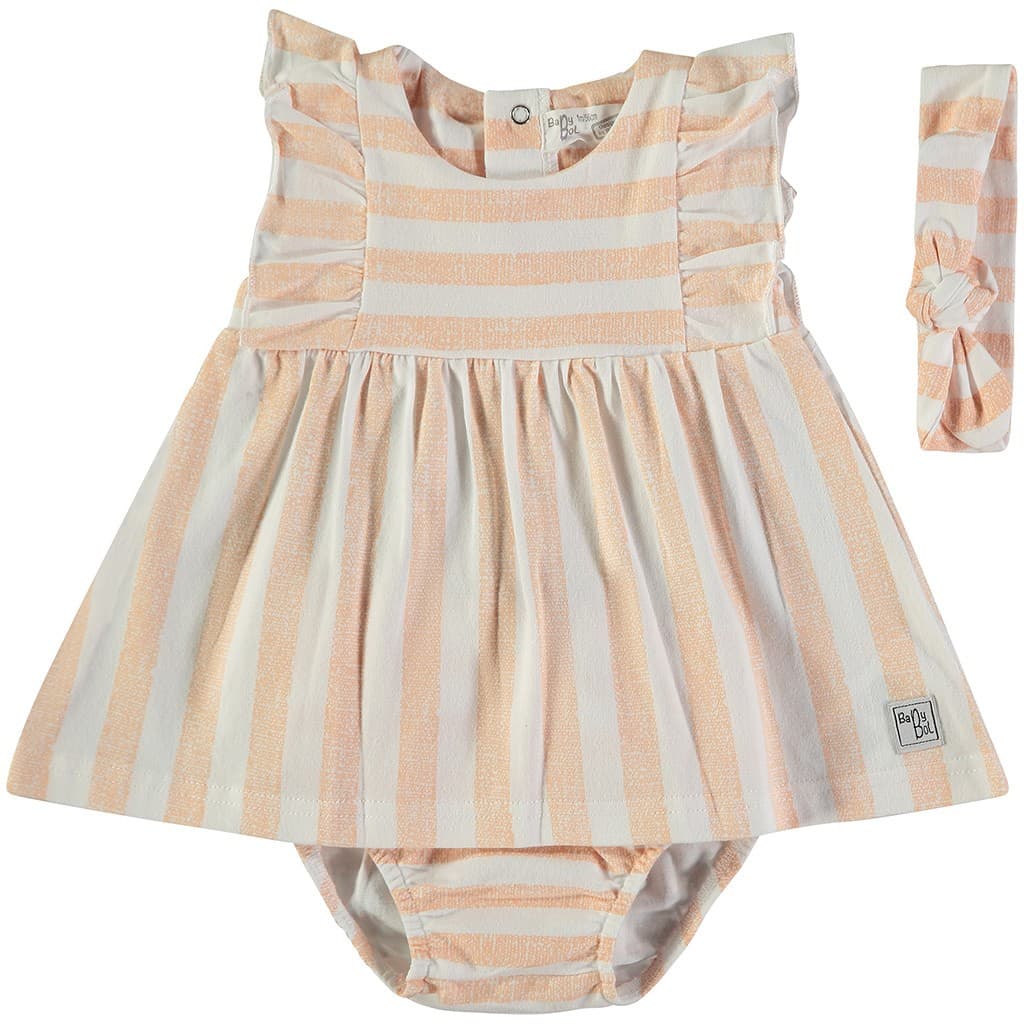 Vestido bebé de algodón a rayas con braguita y diadema Babybol 160850