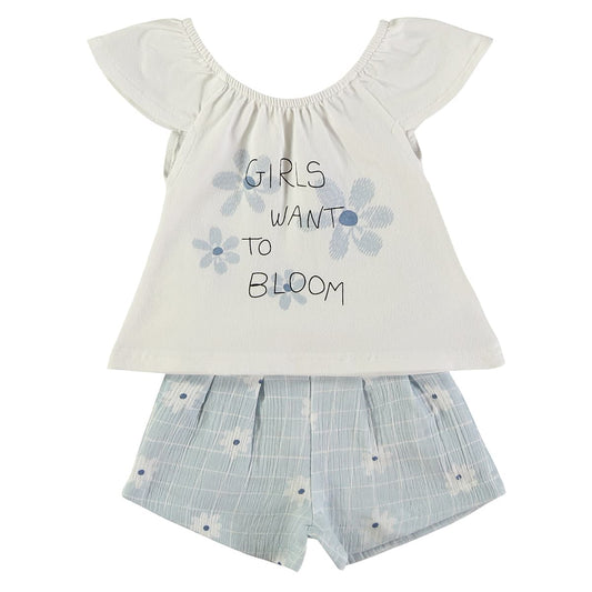 Conjunto bebé de verano con camiseta y pantalón corto flores cuadros Babybol 161044