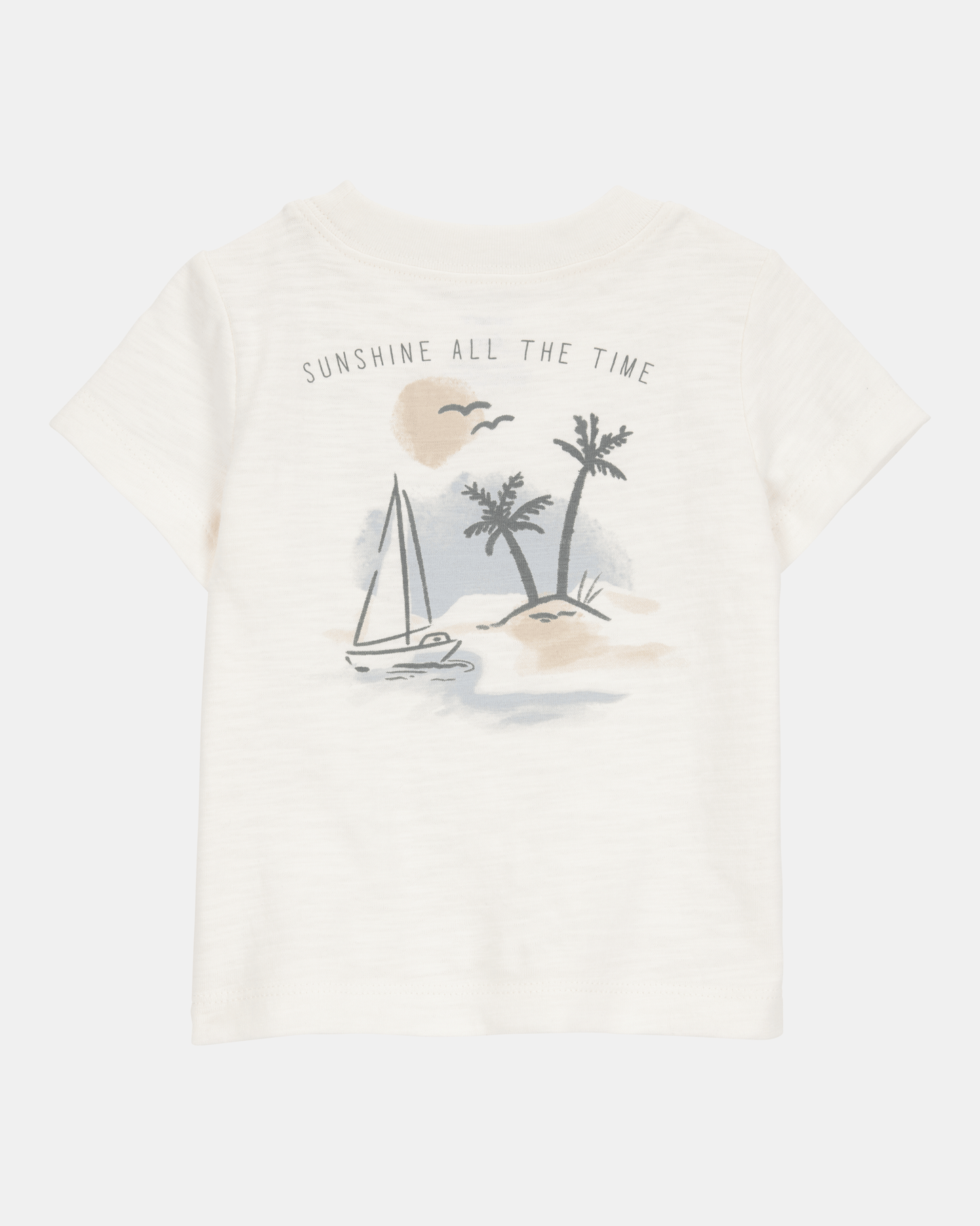 Conjunto tres piezas de algodón, pantalón corto, camisa y camiseta, diseño tropical