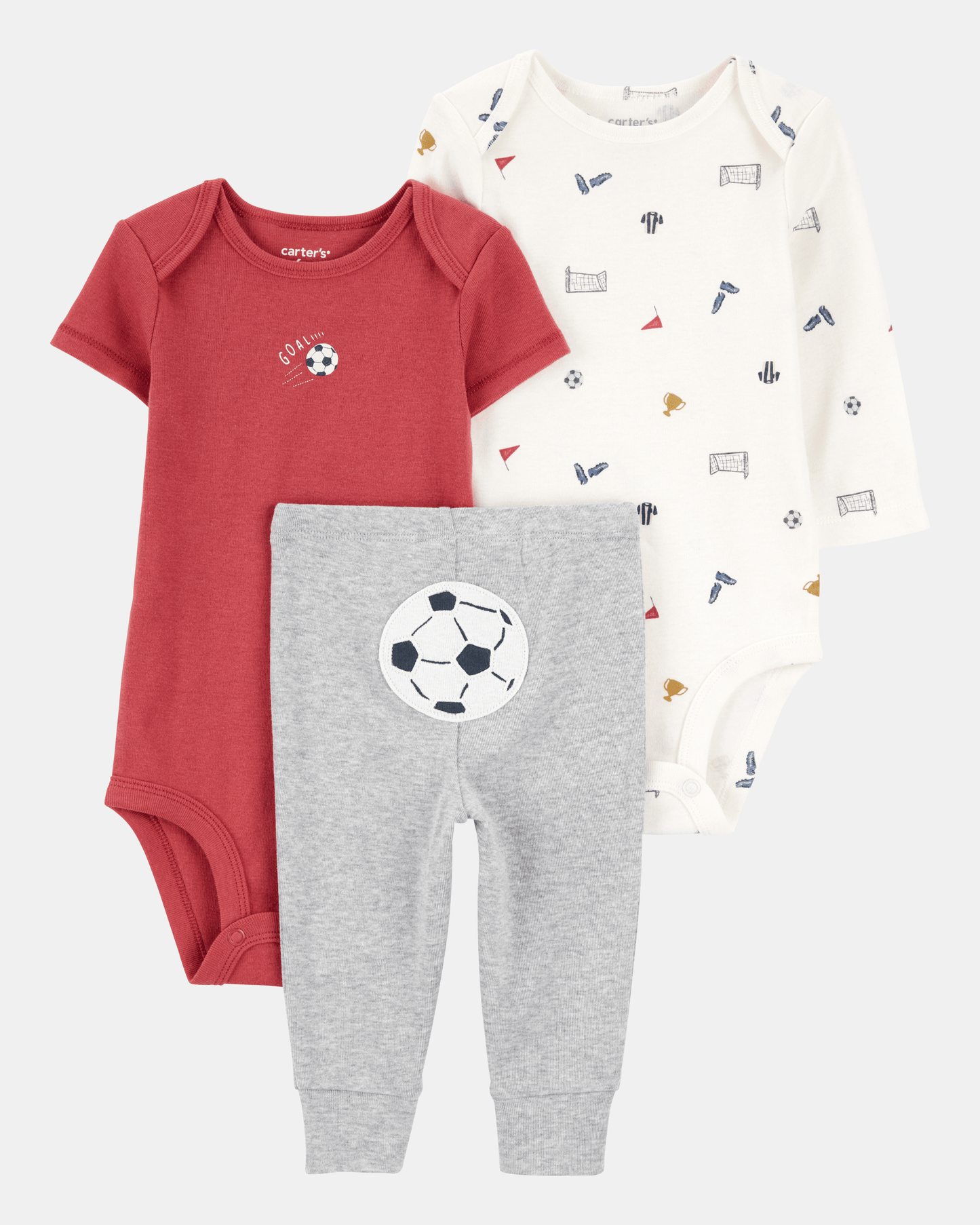 Conjunto tres piezas pantalón y dos bodies diseño fútbol