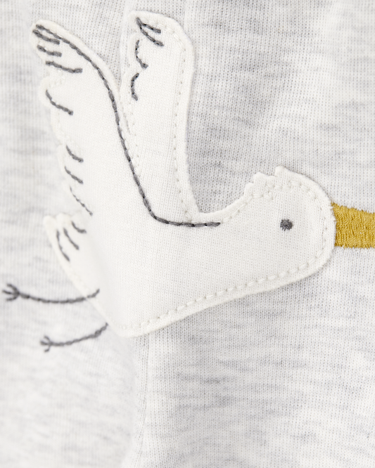 Conjunto tres piezas algodón pantalón y dos bodies diseño aves