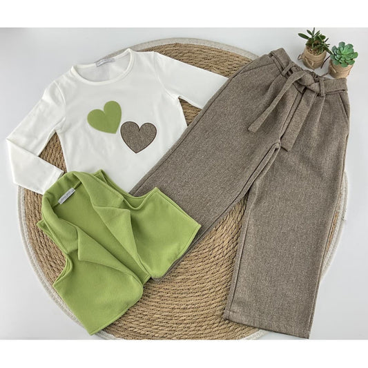 Conjunto niña 3 piezas chaleco corazones ALMA PETIT 522107032 (4 A 14 AÑOS)