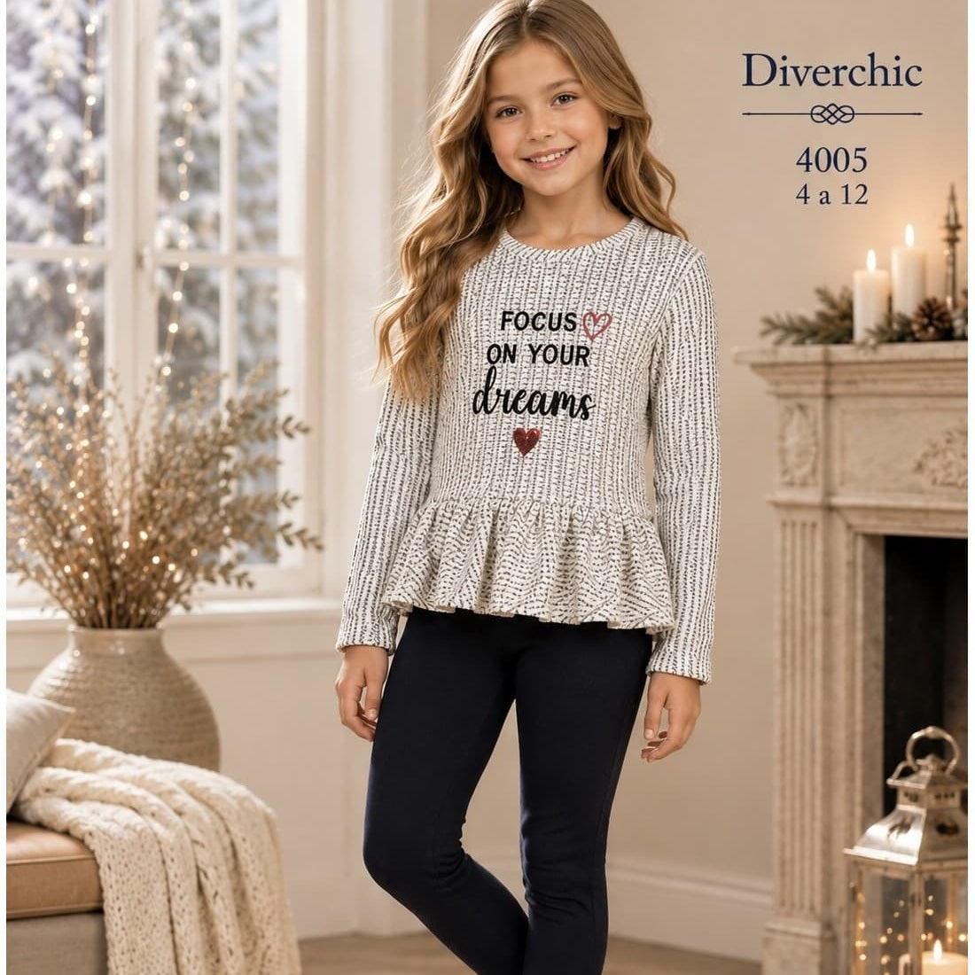 Conjunto Diverchic Brilli para menina com folhos e leggings bordeaux 3001 