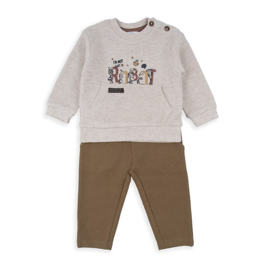 Conjunto bebé Babybol 522152103 Sudadera beige jaspeada y pantalón marrón