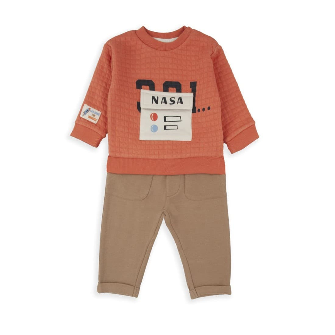 Conjunto de bebé Babybol 522152106: sweatshirt laranja e calças bege