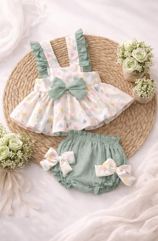 Conjunto bebé corazones blusa y braguita bambula – Alma Petit 622005005