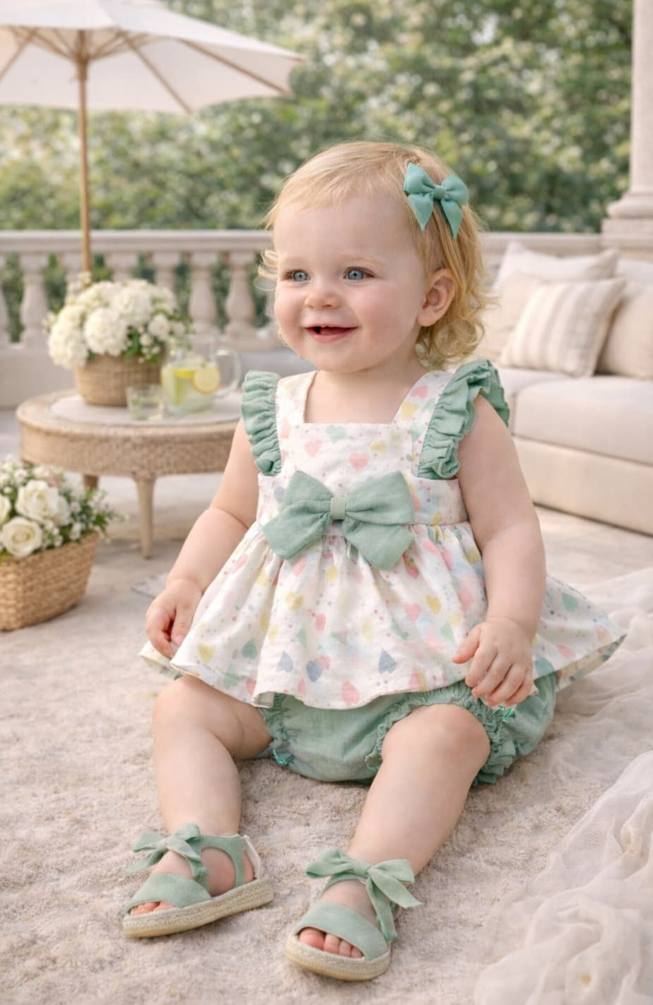 Conjunto bebé corazones blusa y braguita bambula – Alma Petit 622005005