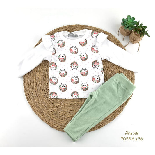 Conjunto bebé niña Alma Petit estampado erizos con pantalón verde agua 422107033