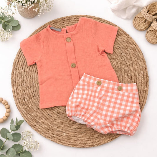 Conjunto bebé niño Alma Petit salmón flores 622005001