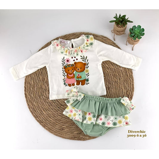 Conjunto bebé niña DIVERCHIC ositos volantes 522103009
