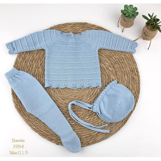Conjunto bebé lana tres piezas Diverchic 421129514 celeste