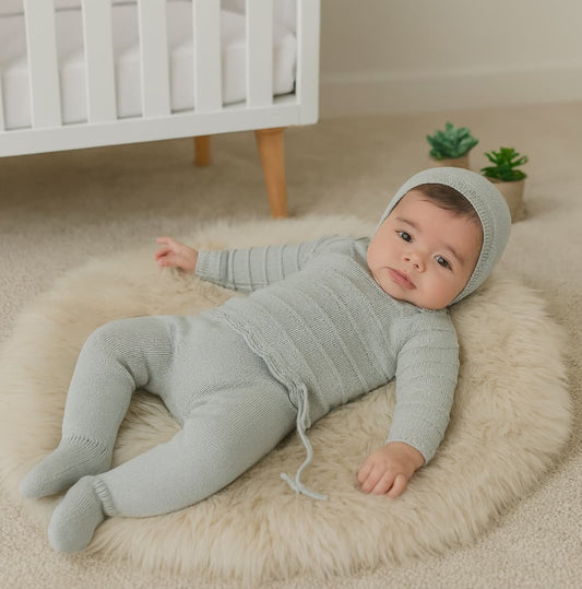 Conjunto de lã para bebé Diverchic 521129710 Celeste de três peças 