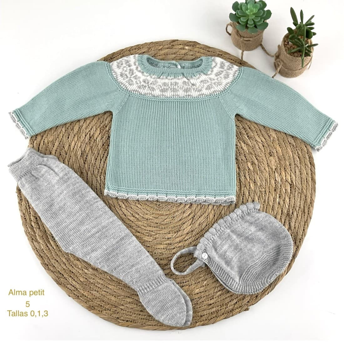 Conjunto Bebé de Lana Verde Alma Petit 421100005 grecas