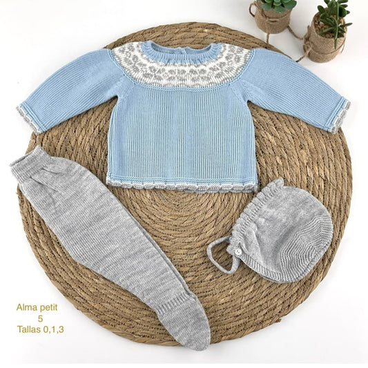 Conjunto Bebé de Lana Celeste Alma Petit 421100005 grecas
