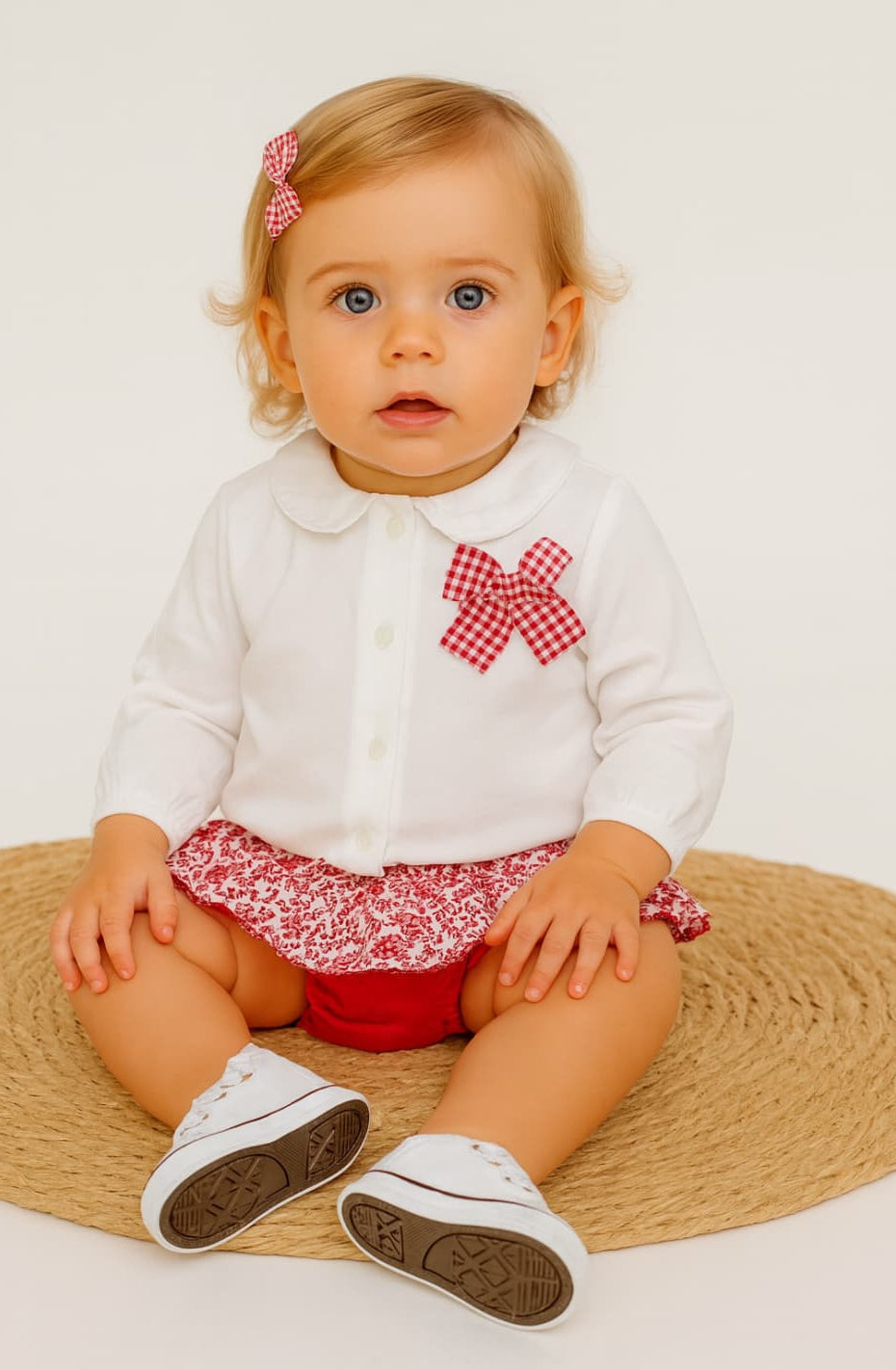 Alma Petit 522107010 Conjunto Star Baby Boy T-shirt Branca e Calções Xadrez 