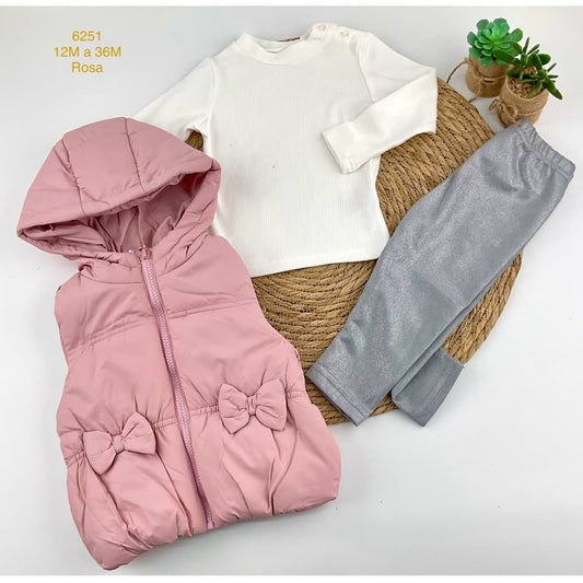 Conjunto pantalón para bebé niña con chaleco de lacitos 522106251 rosa