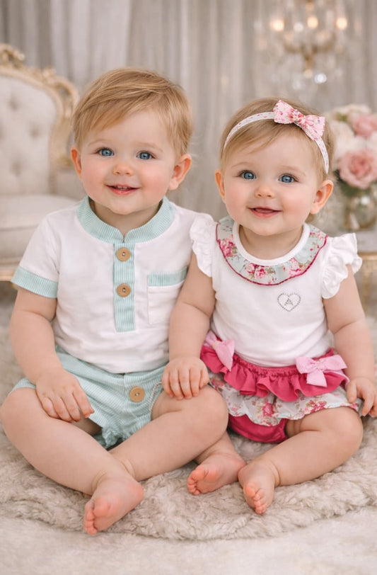 Conjunto bebé niña flores y rayas camiseta y braguita – Alma Petit 622005012