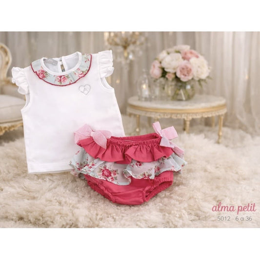 Conjunto bebé niña flores y rayas camiseta y braguita – Alma Petit 622005012