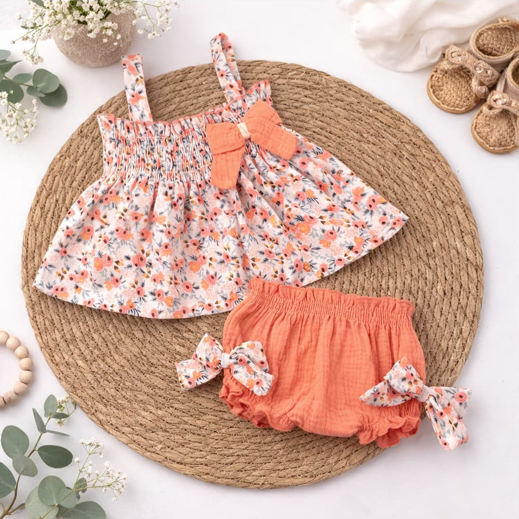 Conjunto bebé niña Alma Petit salmón flores 622005000