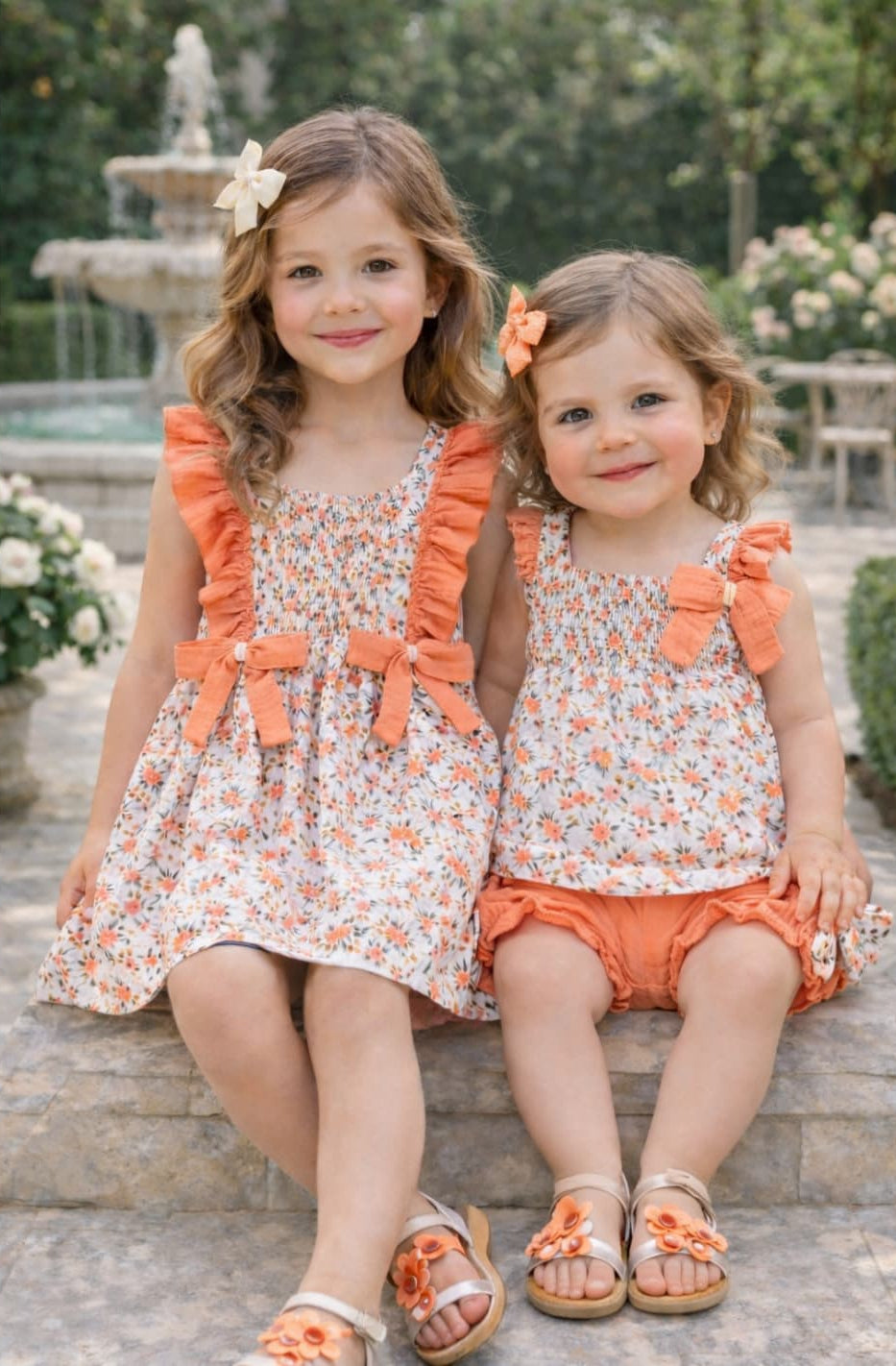 Vestido Niña salmón floral 622005002 Alma Petit