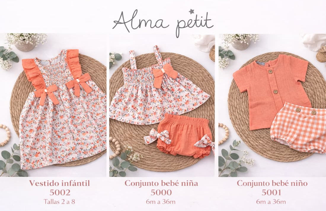 Vestido Niña salmón floral 622005002 Alma Petit
