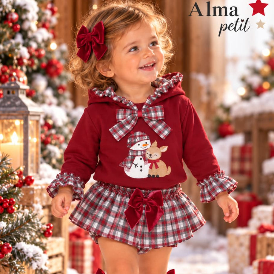 Conjunto navideño para bebé niña con sudadera y braguita de cuadros Alma Petit (Ref. 622108042)