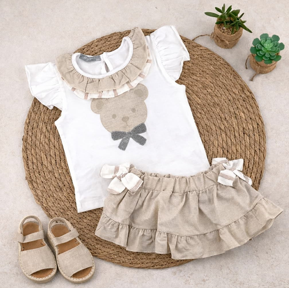 Conjunto bebé niña osito camiseta y falda con braguita – Alma Petit 622005009