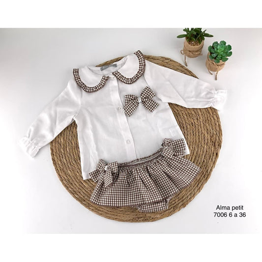 Conjunto bebé niña Alma Petit 522107006 Vichi Camisa blanca y braguita volantes cuadros