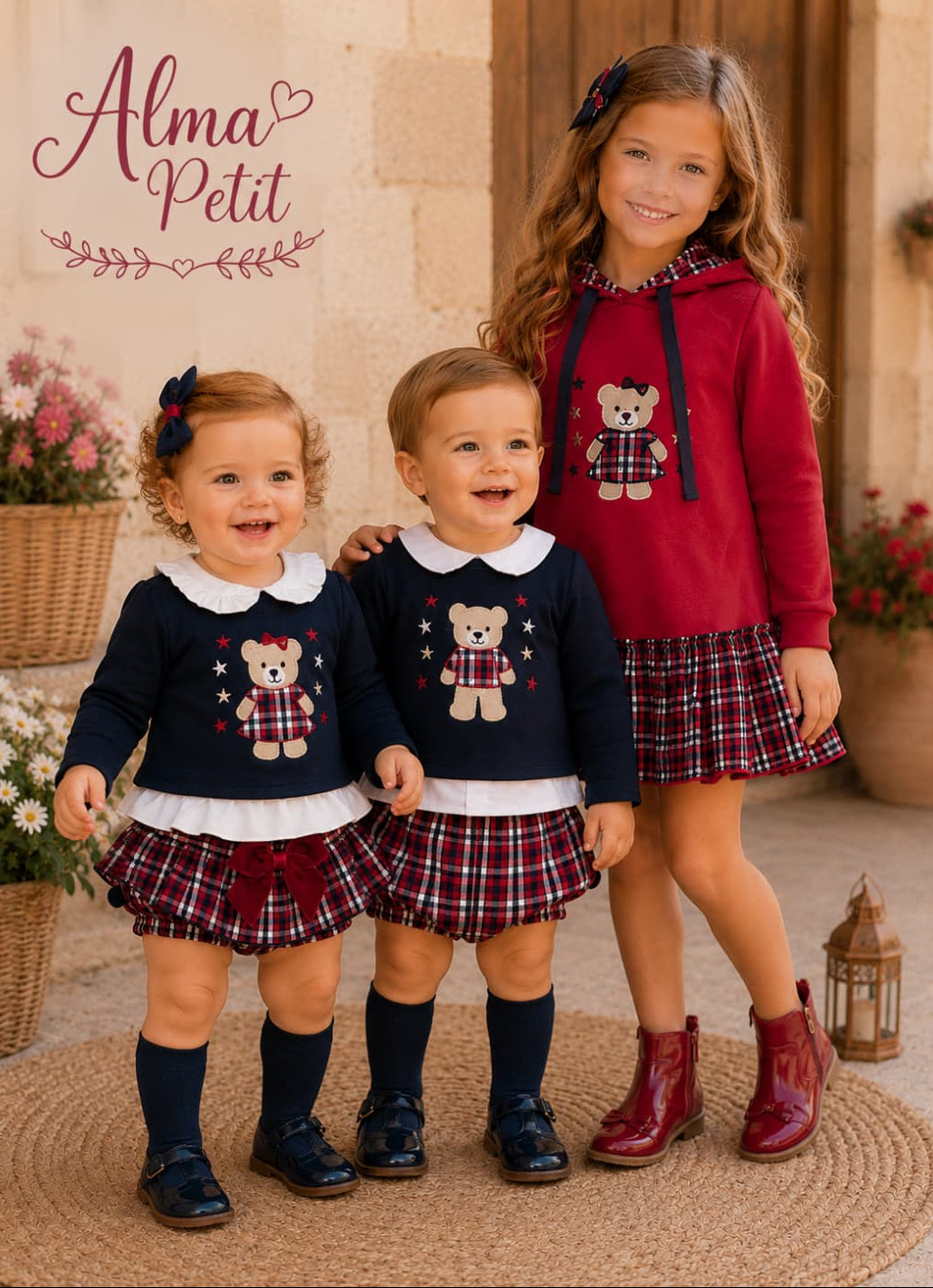 Conjunto bebé niña con osita y braguita de cuadros ALMA PETIT 622108000
