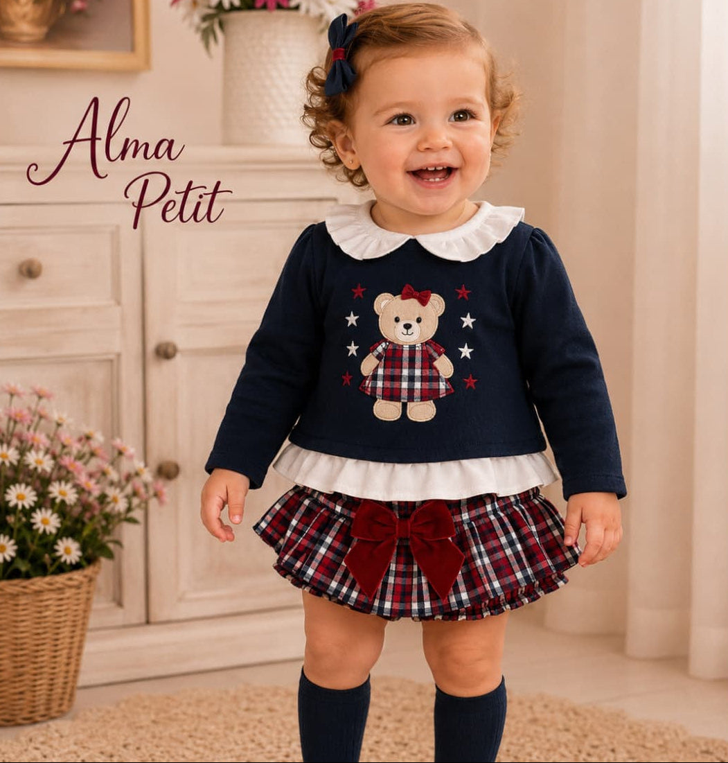 Conjunto bebé niña con osita y braguita de cuadros ALMA PETIT 622108000